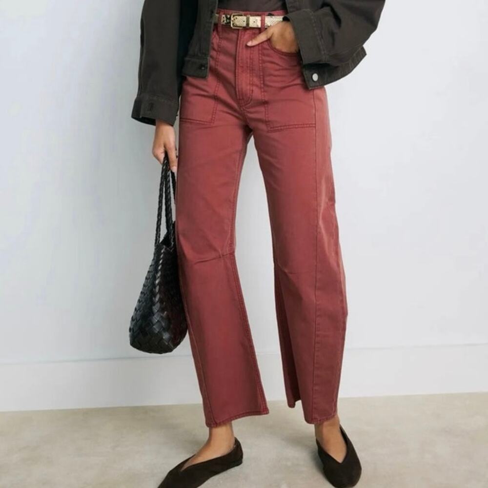 Veronica Beard Sloan High Rise Barrel LegPants Washed red oak size 24